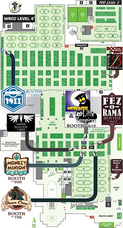 Emerald City Comic Con 2014 exhibitor floor map with the Little Vampires booth highlighted