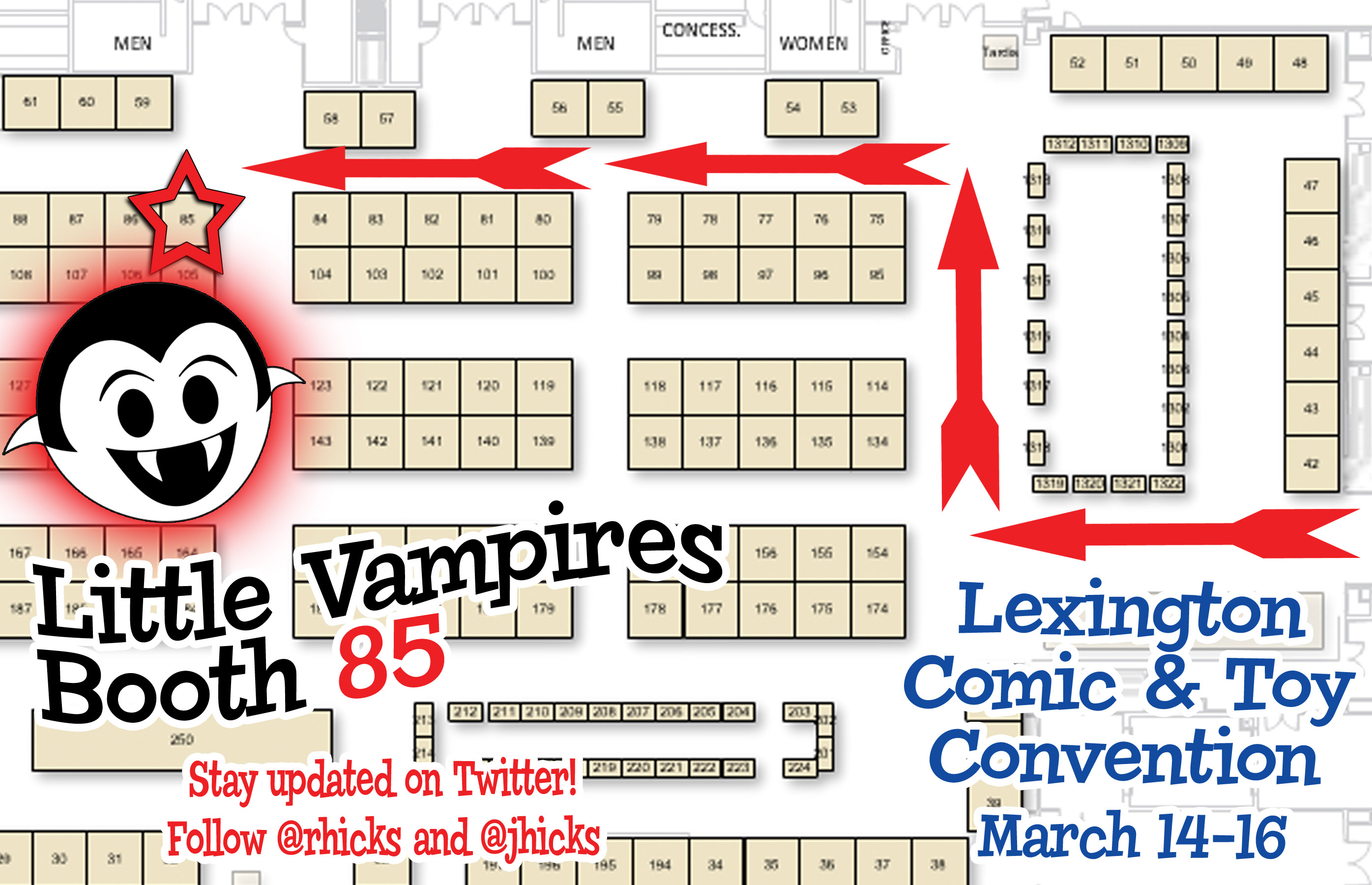 Lexington Comic and Toy Convention 2014 exhibitor floor map with the Little Vampires booth highlighted