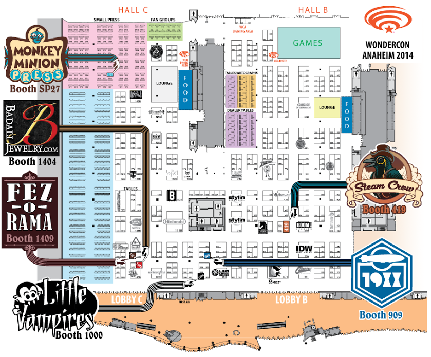 WonderCon 2014 exhibitor floor map with the Little Vampires Booth highlighted