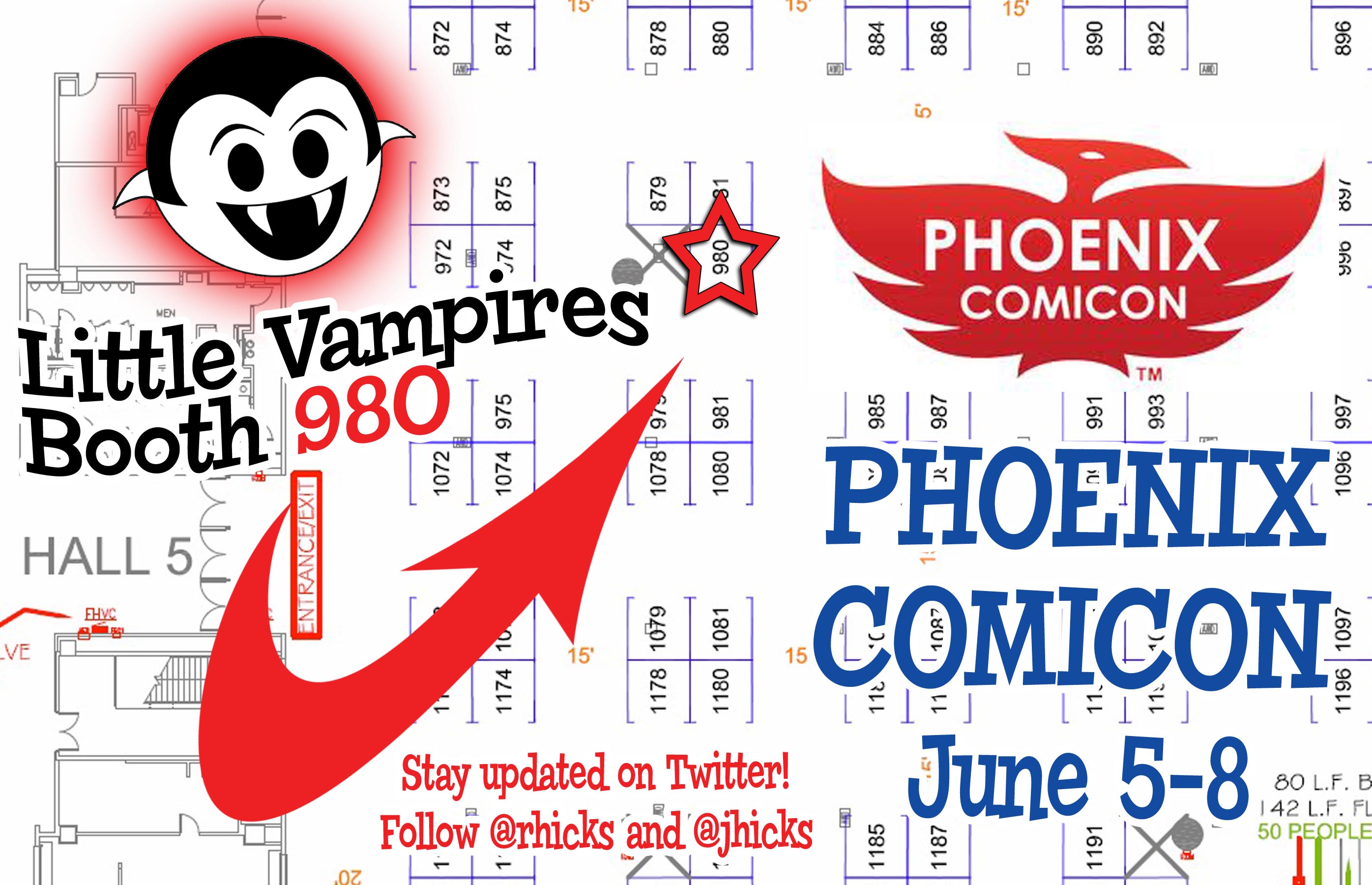 Phoenix Comicon 2014 exhibitor floor map with the Little Vampires booth highlighted