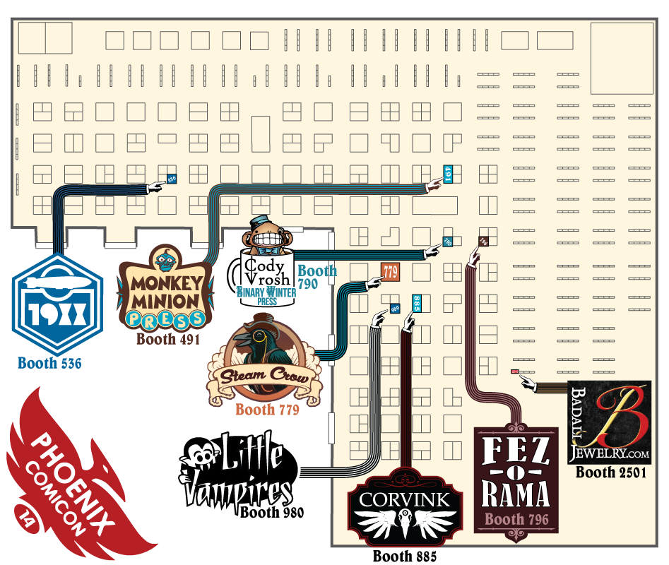 Phoenix Comicon 2014 floor map with the Little Vampires booth highlighted