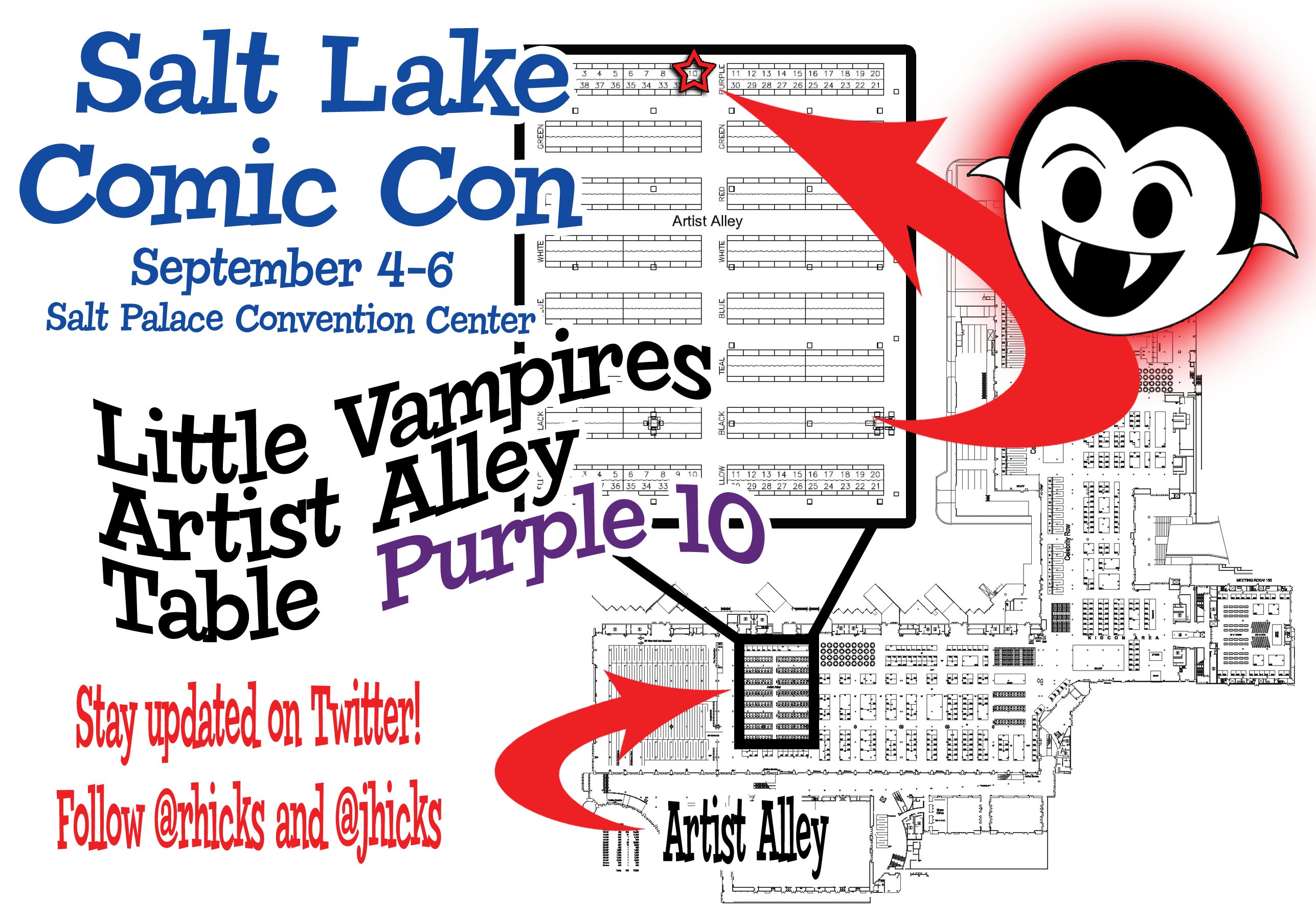 Salt Lake Comic Con 2014 exhibitor floor map with the Little Vampires table highlighted