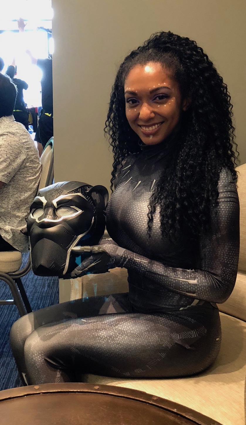 Photo of a female Black Panther cosplayer named Alexis
