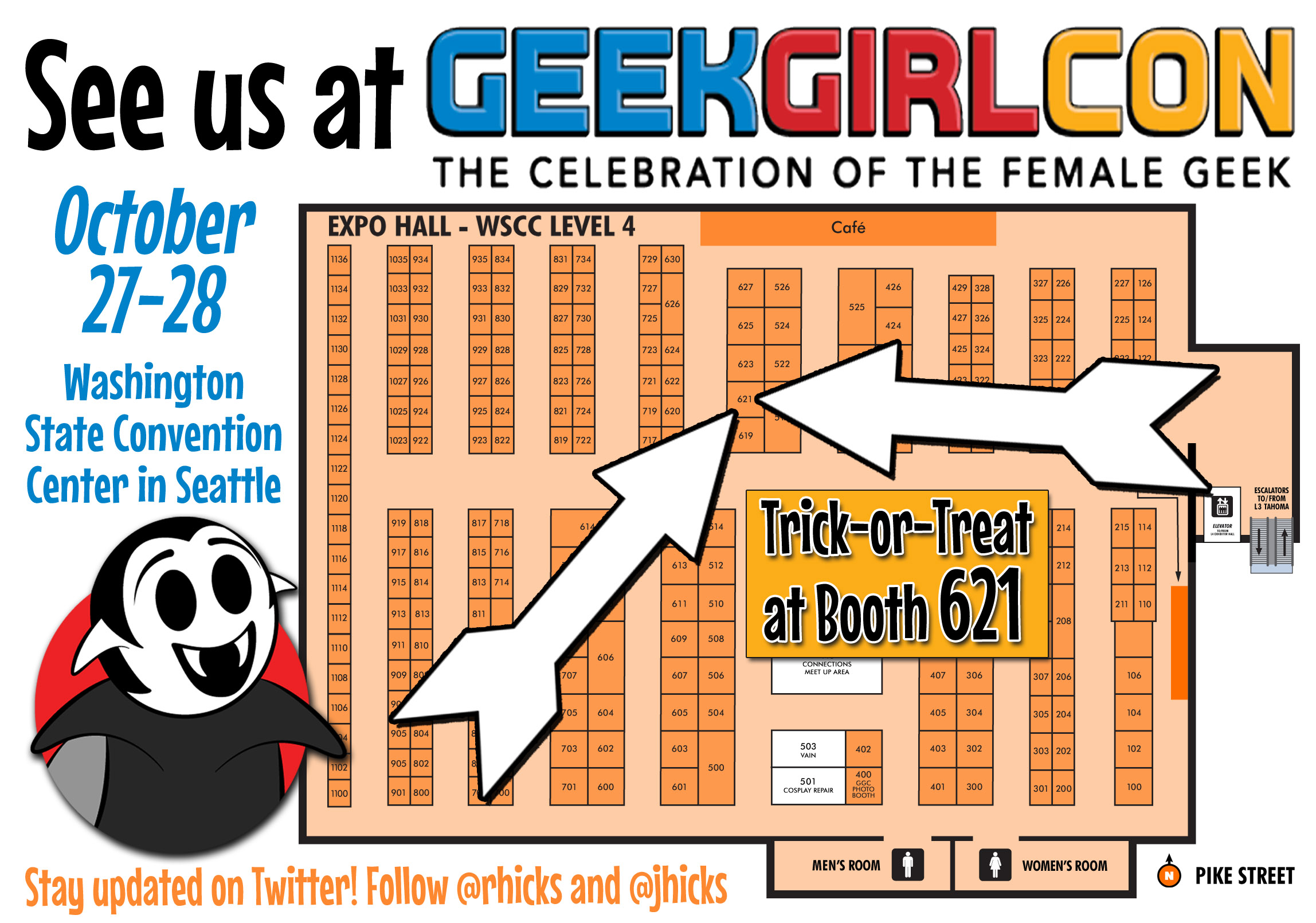 GeekGirl Con 2018 exhibitor floor map with the Little Vampires booth highlighted