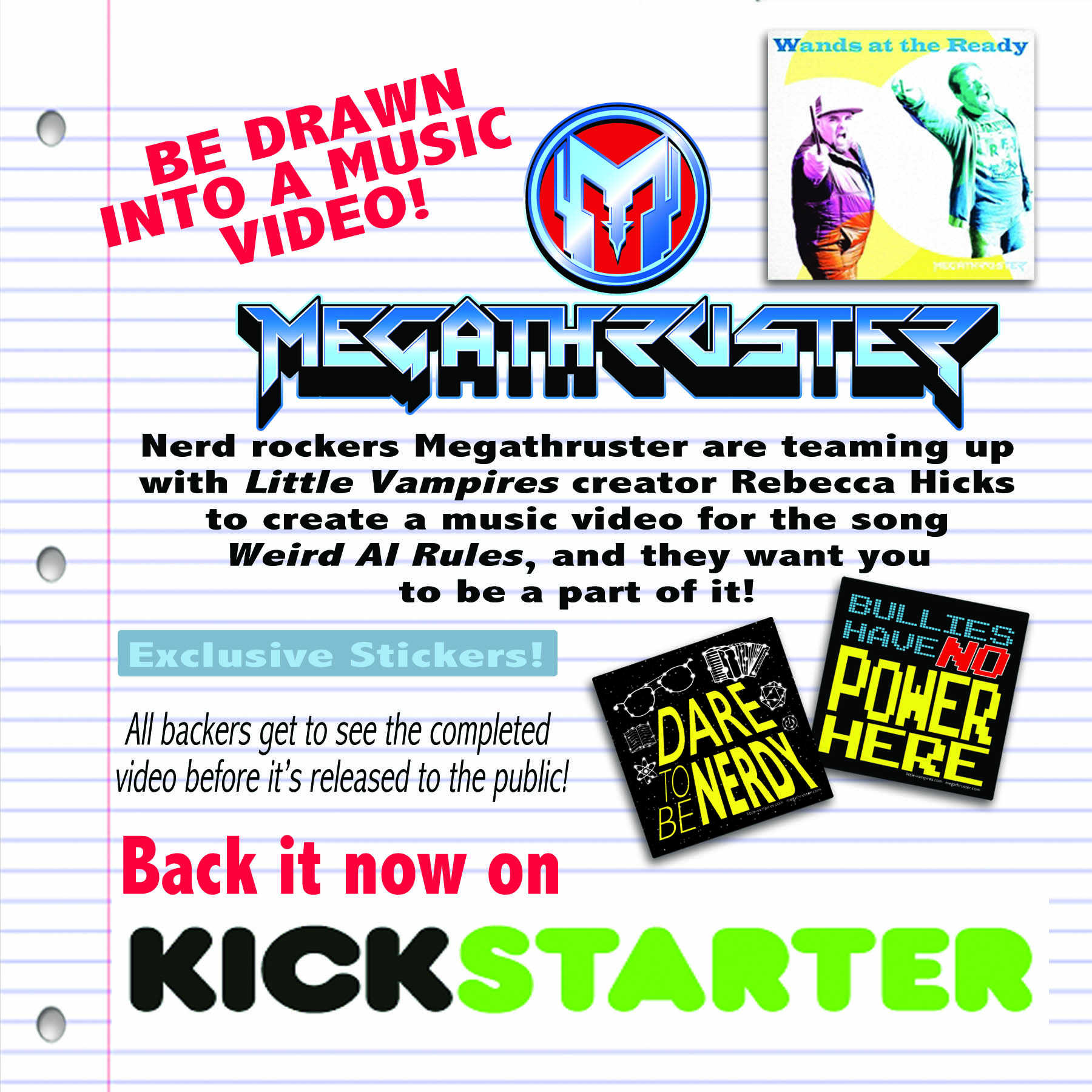 Promotional flyer for the Megathruster “Weird Al Rules” music video Kickstarter