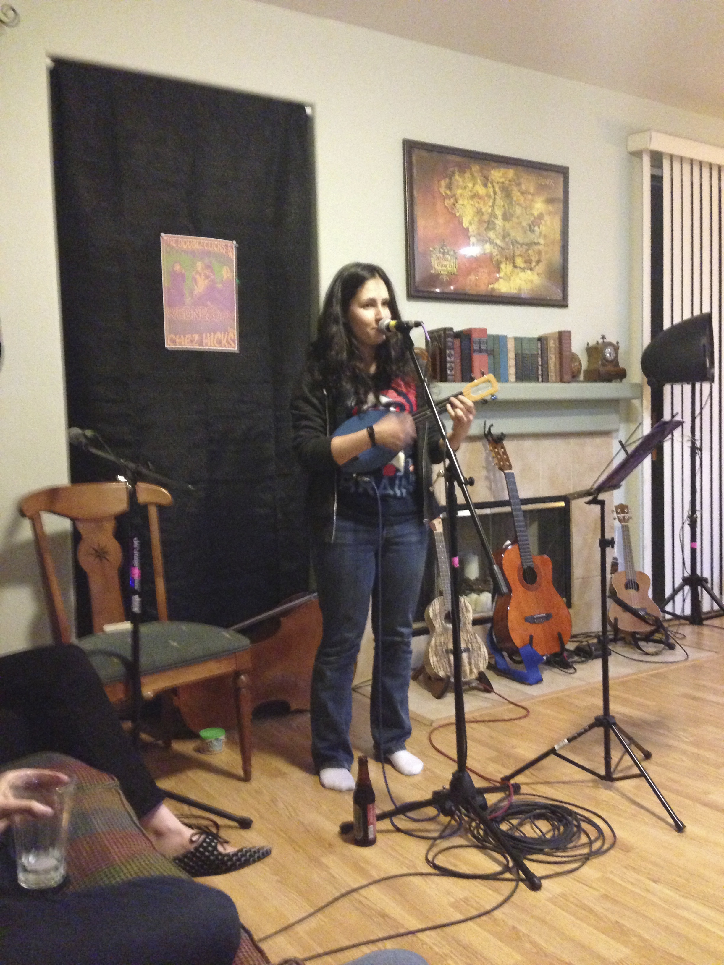 Photo of Molly Lewis performing in our living room in San Diego
