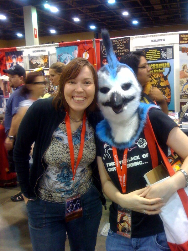 Alina Pete posing with a woman wearing a bluejay mascot head