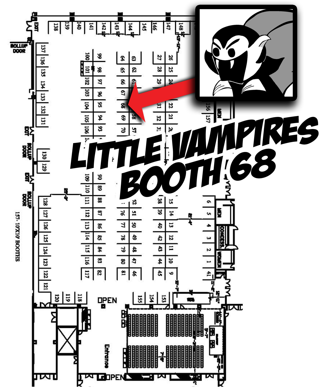 Map of Scarefest 2011 exhibitor floor with the Little Vampires booth highlighted