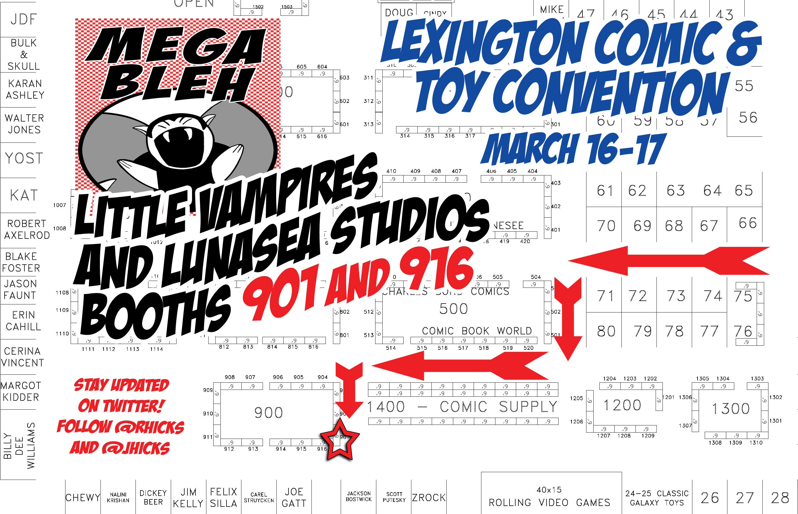 Lexington Comic and Toy Show 2013 exhibitor floor map with the Little Vampires booth highlighted