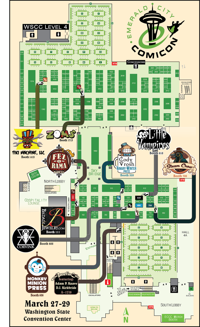 Emerald City Comicon 2015 exhibitor floor map with the Little Vampires booth highlighted