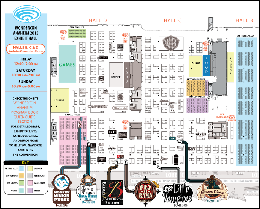 WonderCon 2015 exhibitor floor map with the Little Vampires booth highlighted