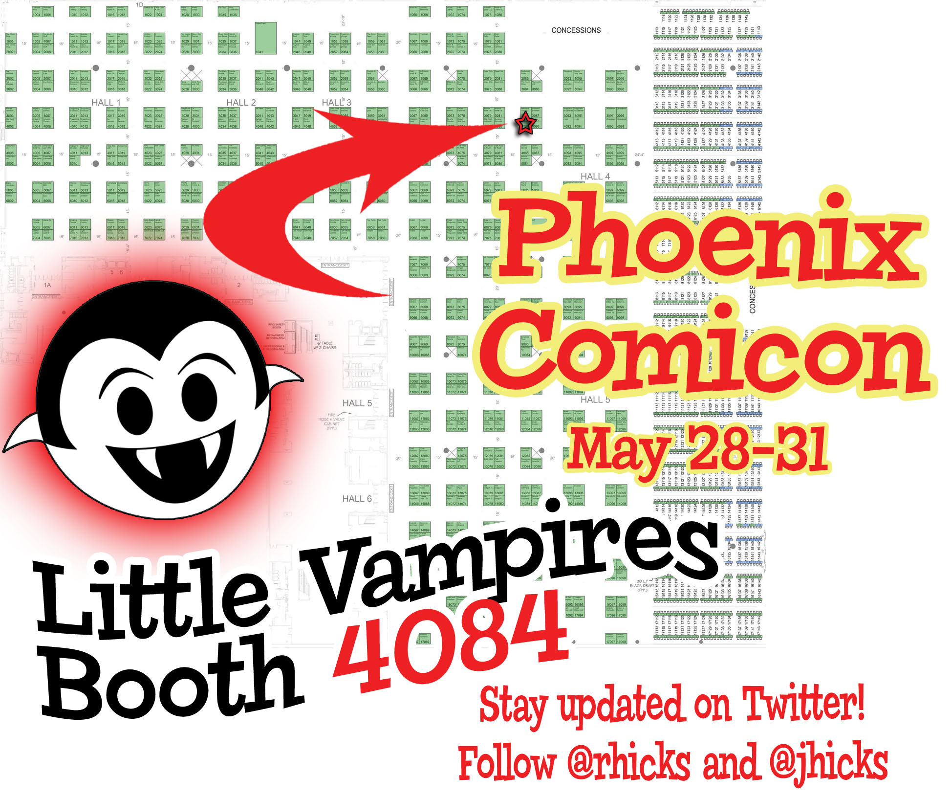 Phoenix Comicon 2015 exhibitor floor map with the Little Vampires booth highlighted