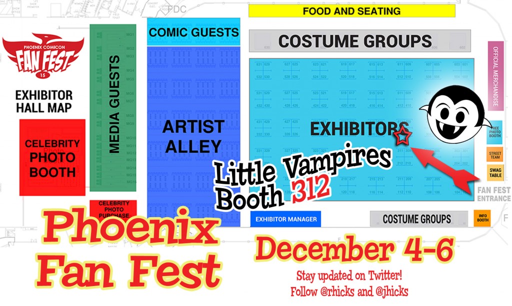 Phoenix Comicon Fan Fest 2015 exhibitor floor map with the Little Vampires booth highlighted