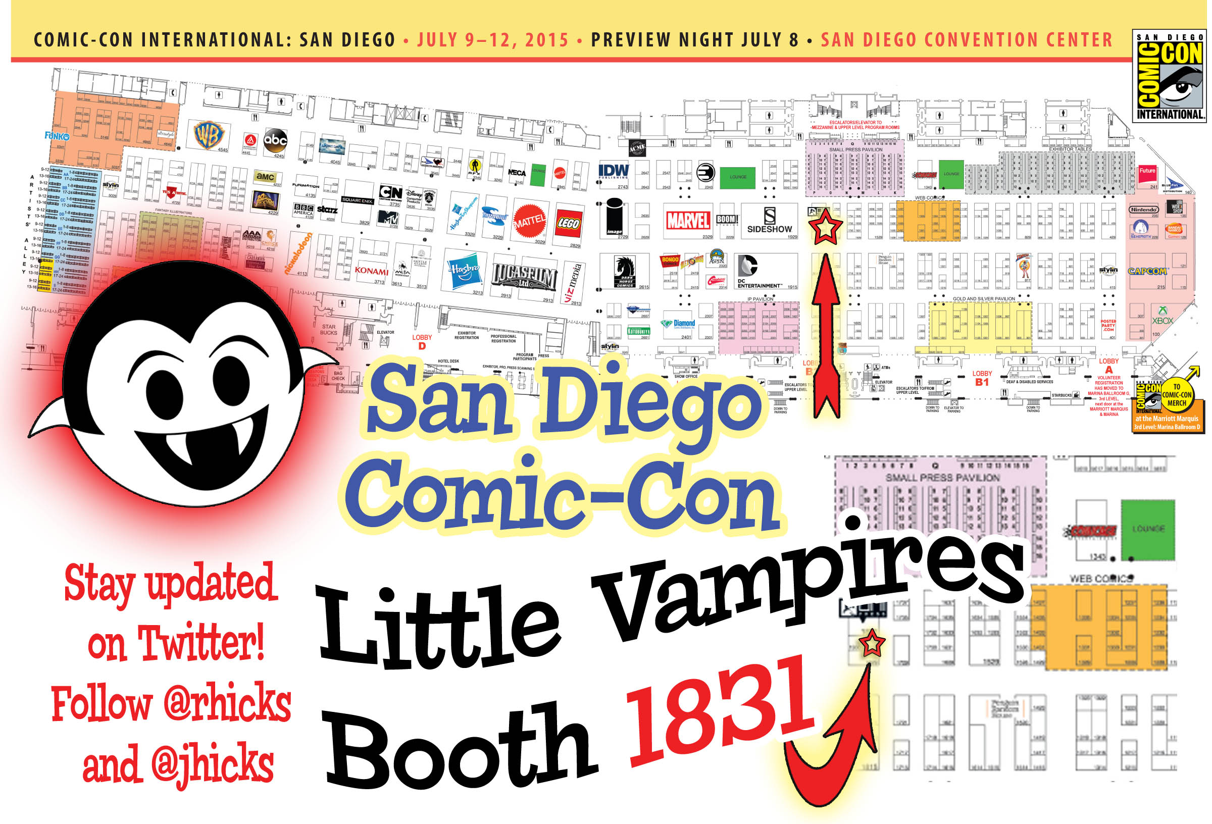 San Diego Comic-Con 2015 exhibitor floor map with the Little Vampires booth highlighted