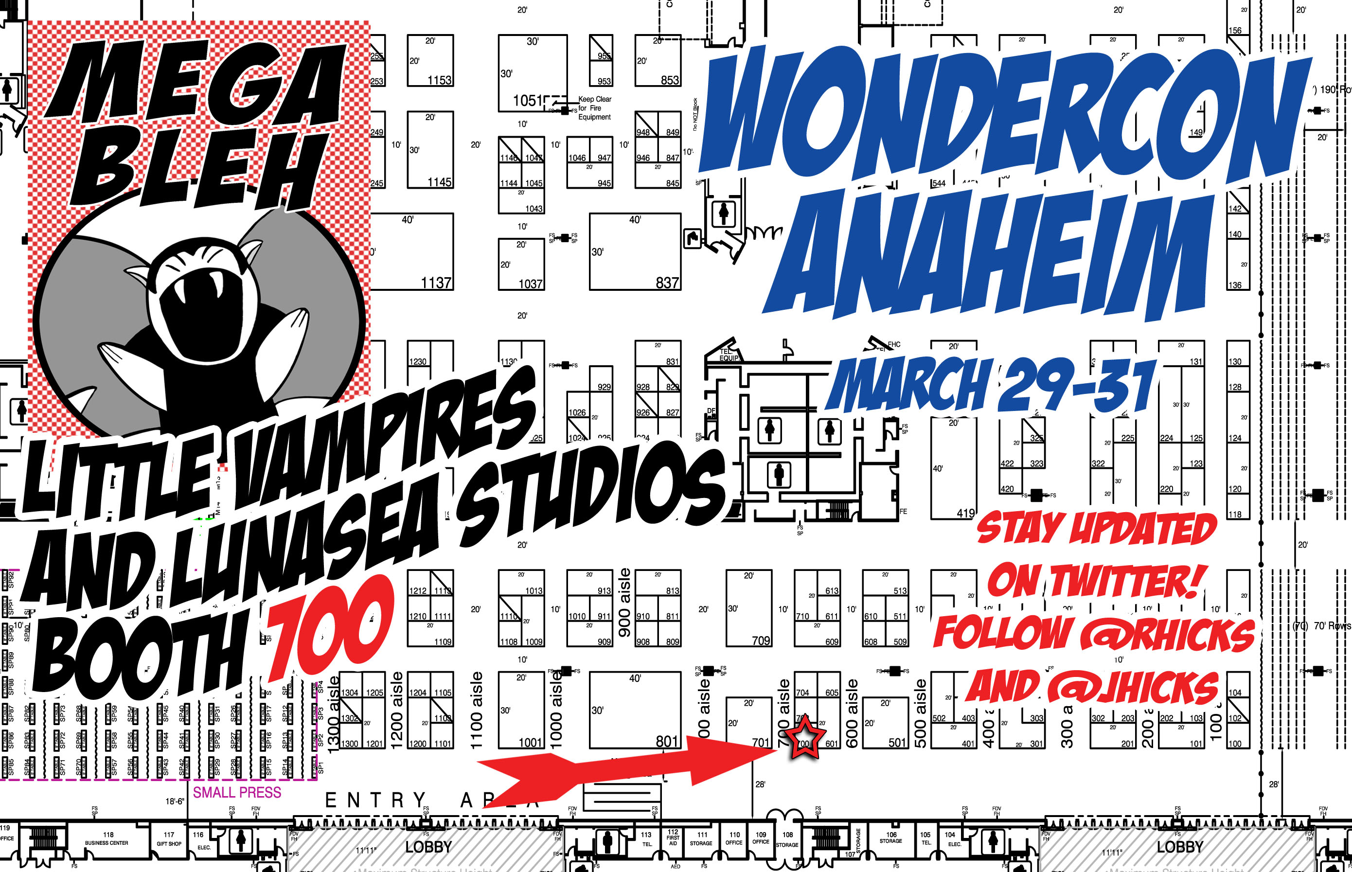 WonderCon Anaheim 2013 exhibitor floor map with the Little Vampires booth highlighted