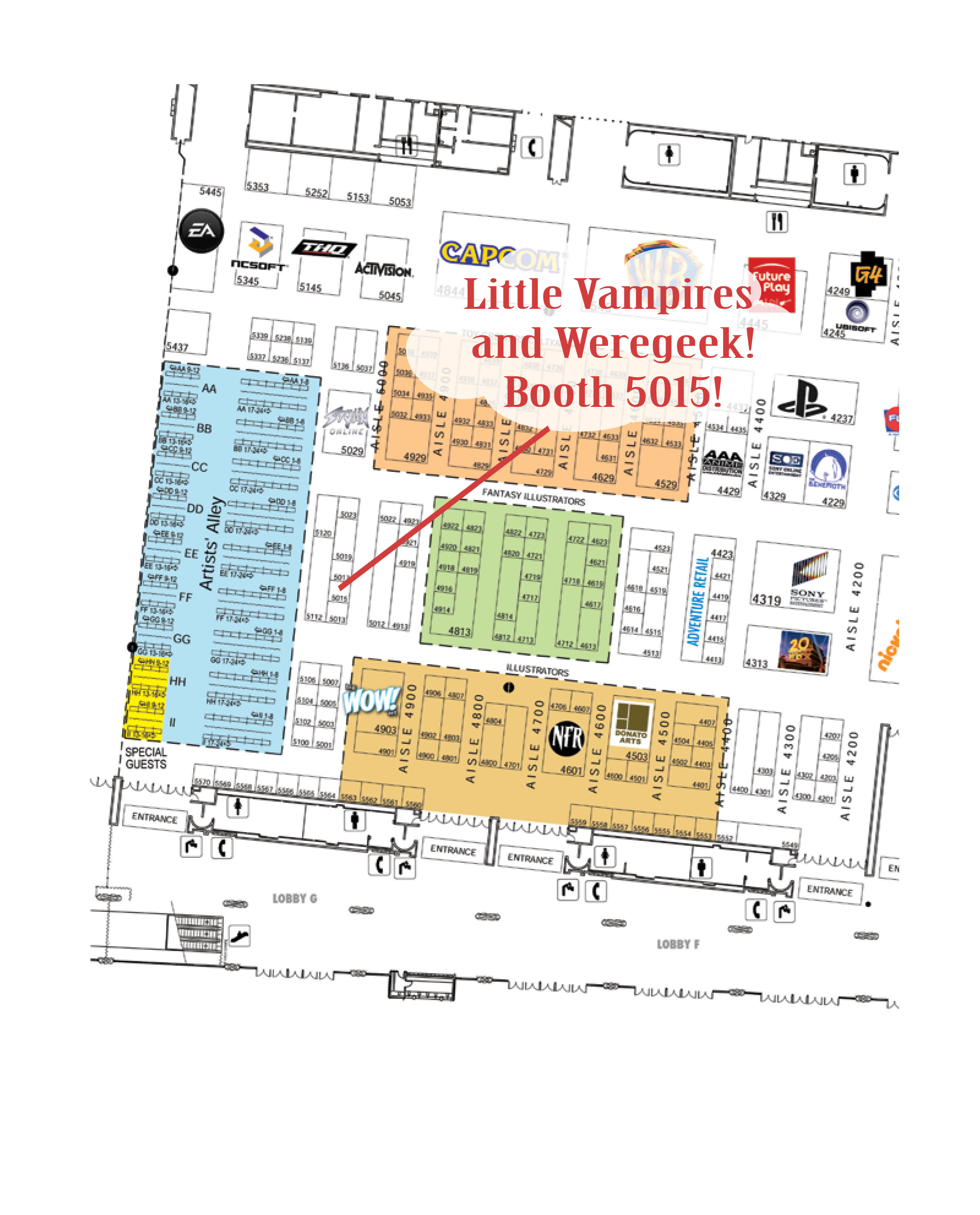 Map of San Diego Comic-Con 2010 Exhibitor Hall with booth 5015 highlighted