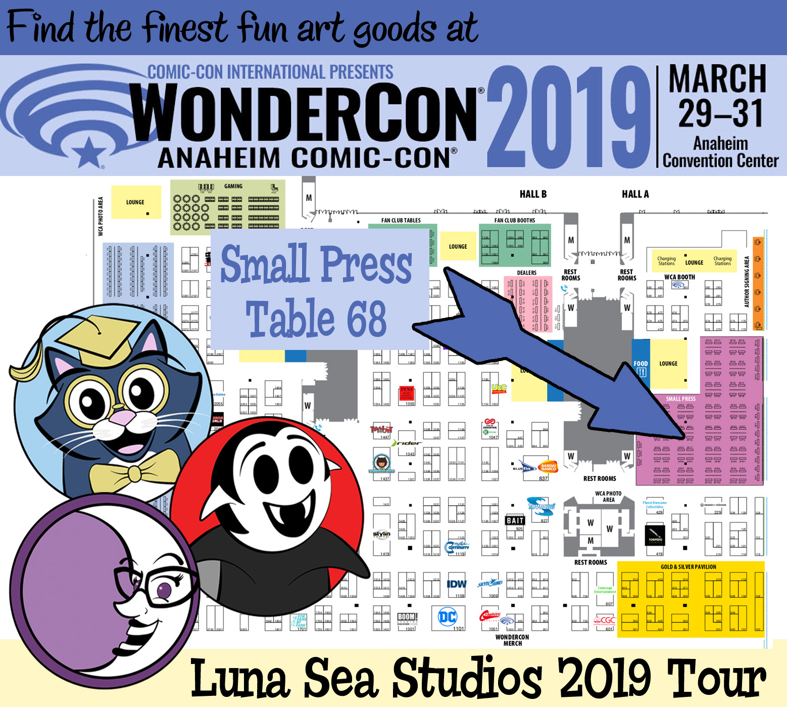 WonderCon 2019 exhibitor floor map with the Little Vampires booth highlighted
