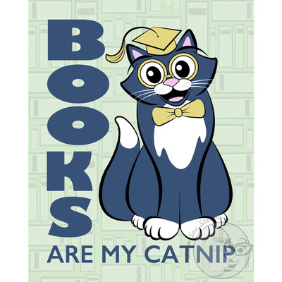 Promotional image of the “Books Are My Catnip” art print