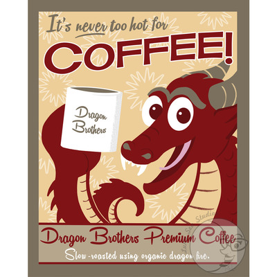 Promotional image of the “It’s Never Too Hot for Coffee!” art print