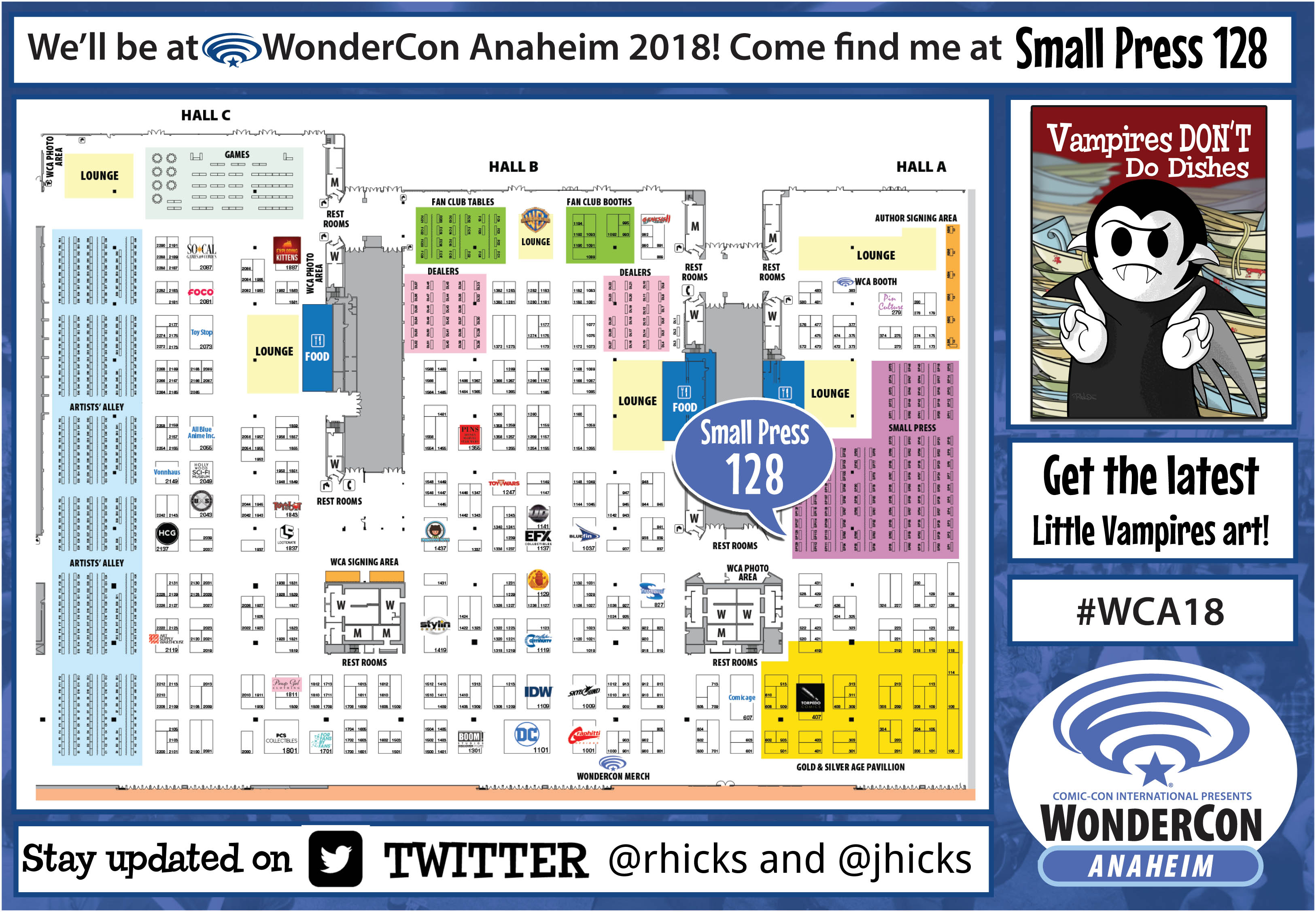 WonderCon 2018 exhibitor floor map with the Little Vampires booth highlighted