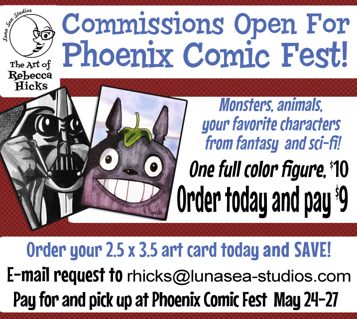 Promotional image for Phoenix Comic Fest 2018 commissions
