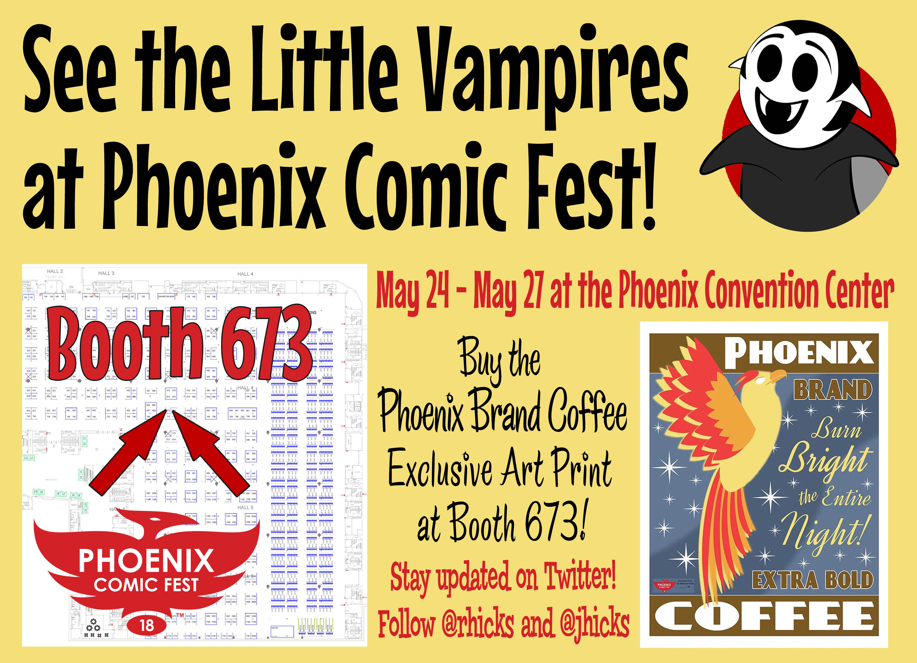 Phoenix Comic Fest 2018 exhibitor floor map with the Little Vampires booth highlighted