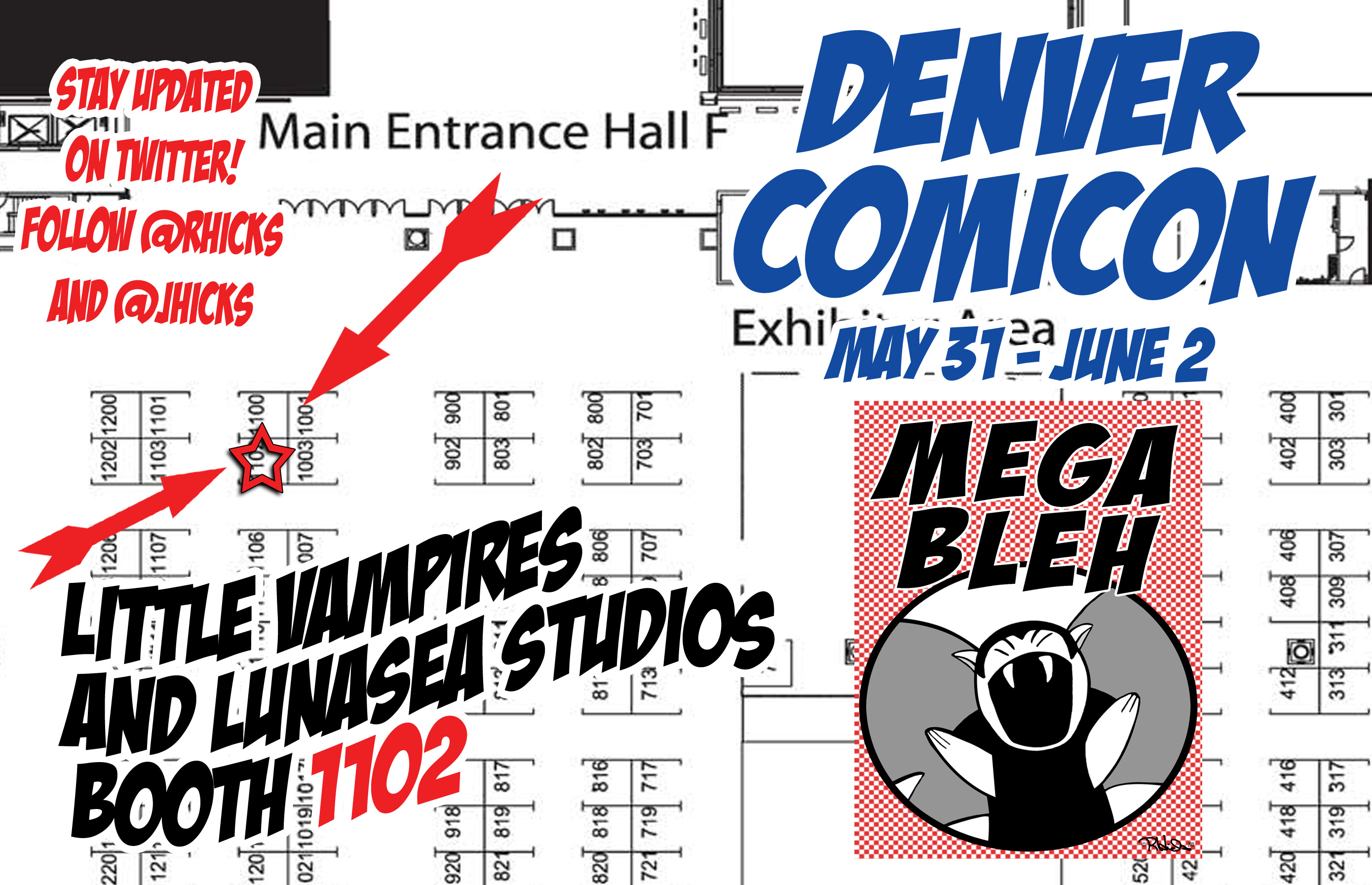 Denver Comicon 2013 exhibitor floor map with the Little Vampires booth highlighted
