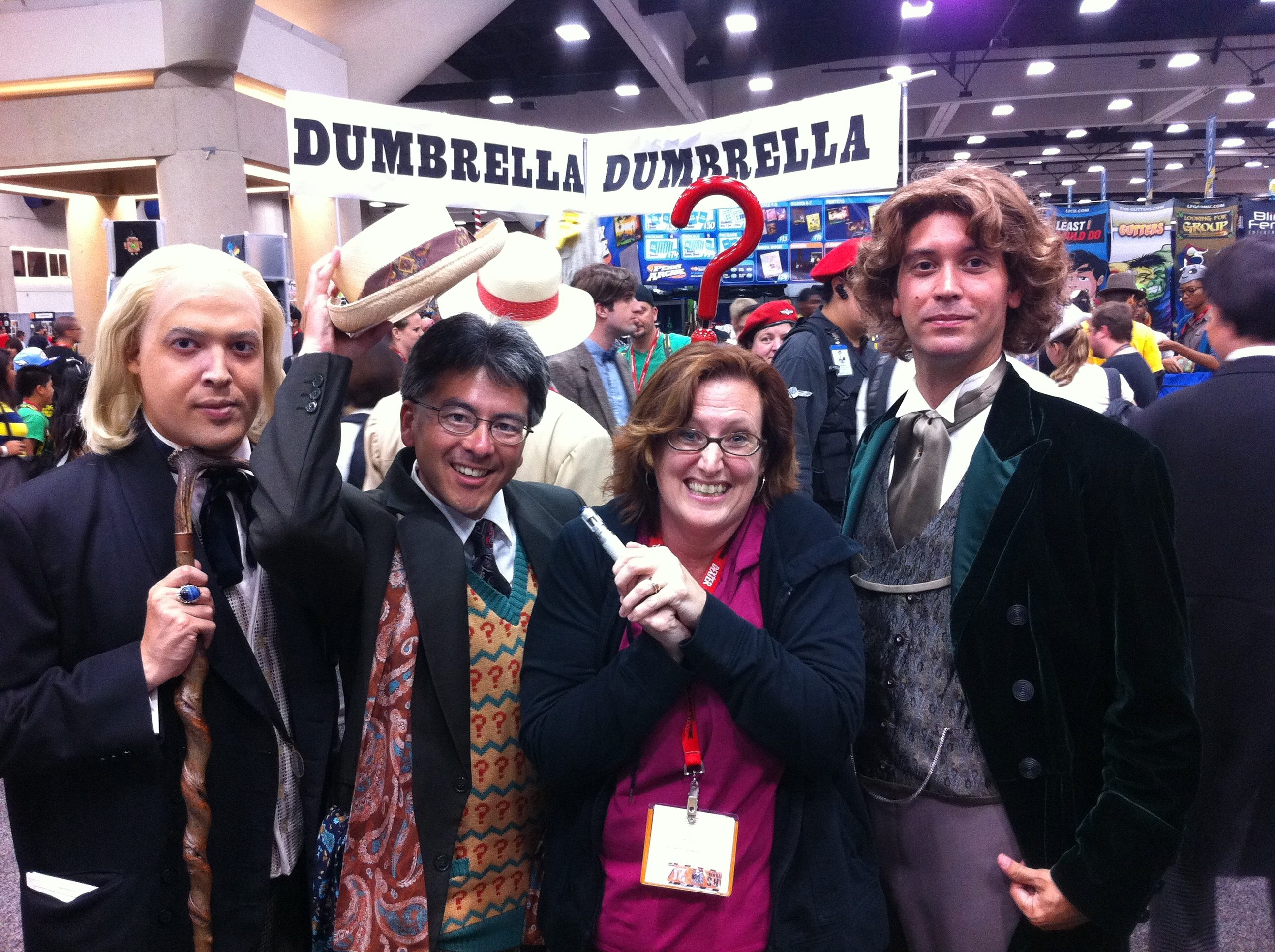 Photo of Rebecca Hicks amidst several Doctor Who cosplayers