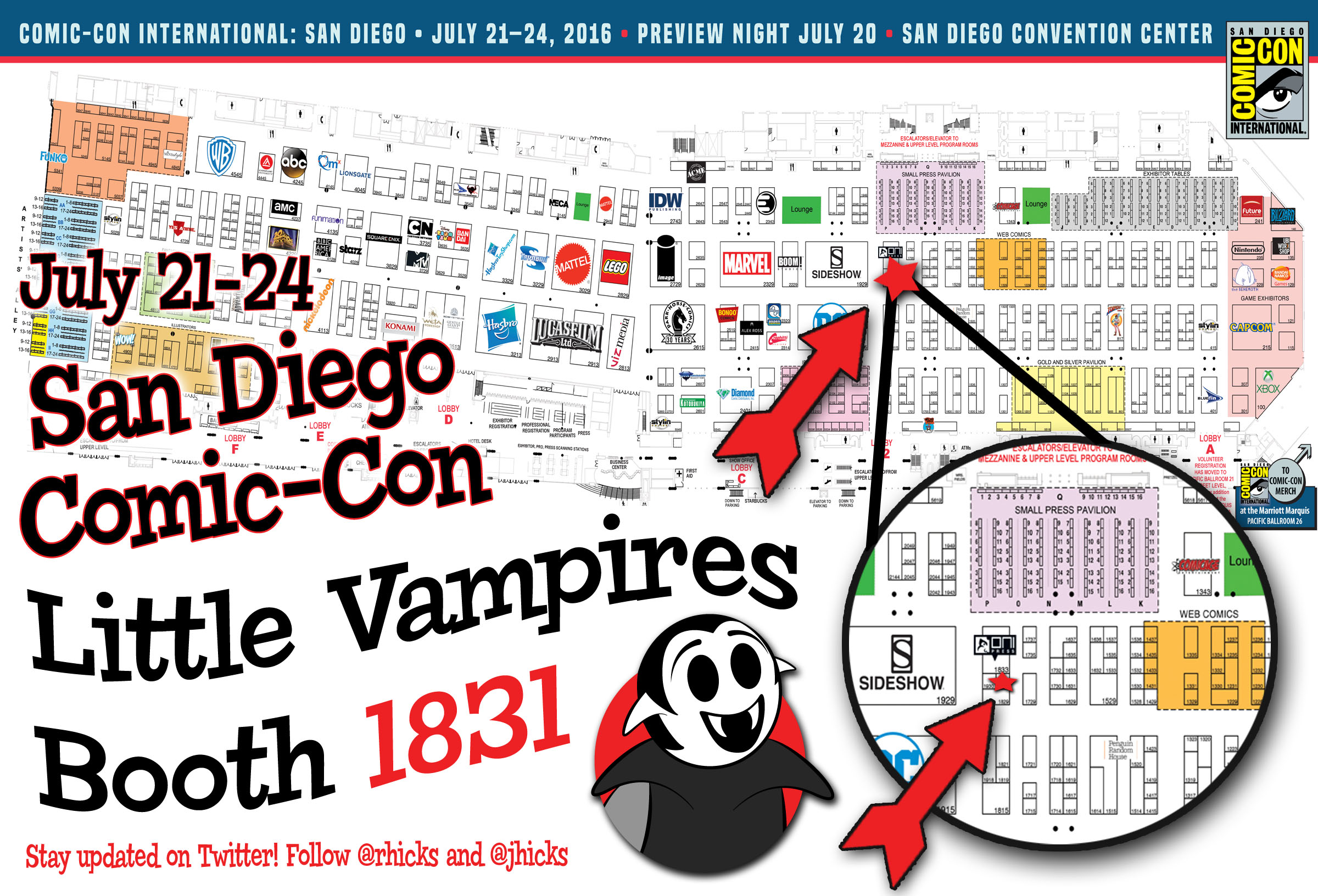 San Diego Comic-Con 2016 exhibitor floor map with the Little Vampires booth highlighted