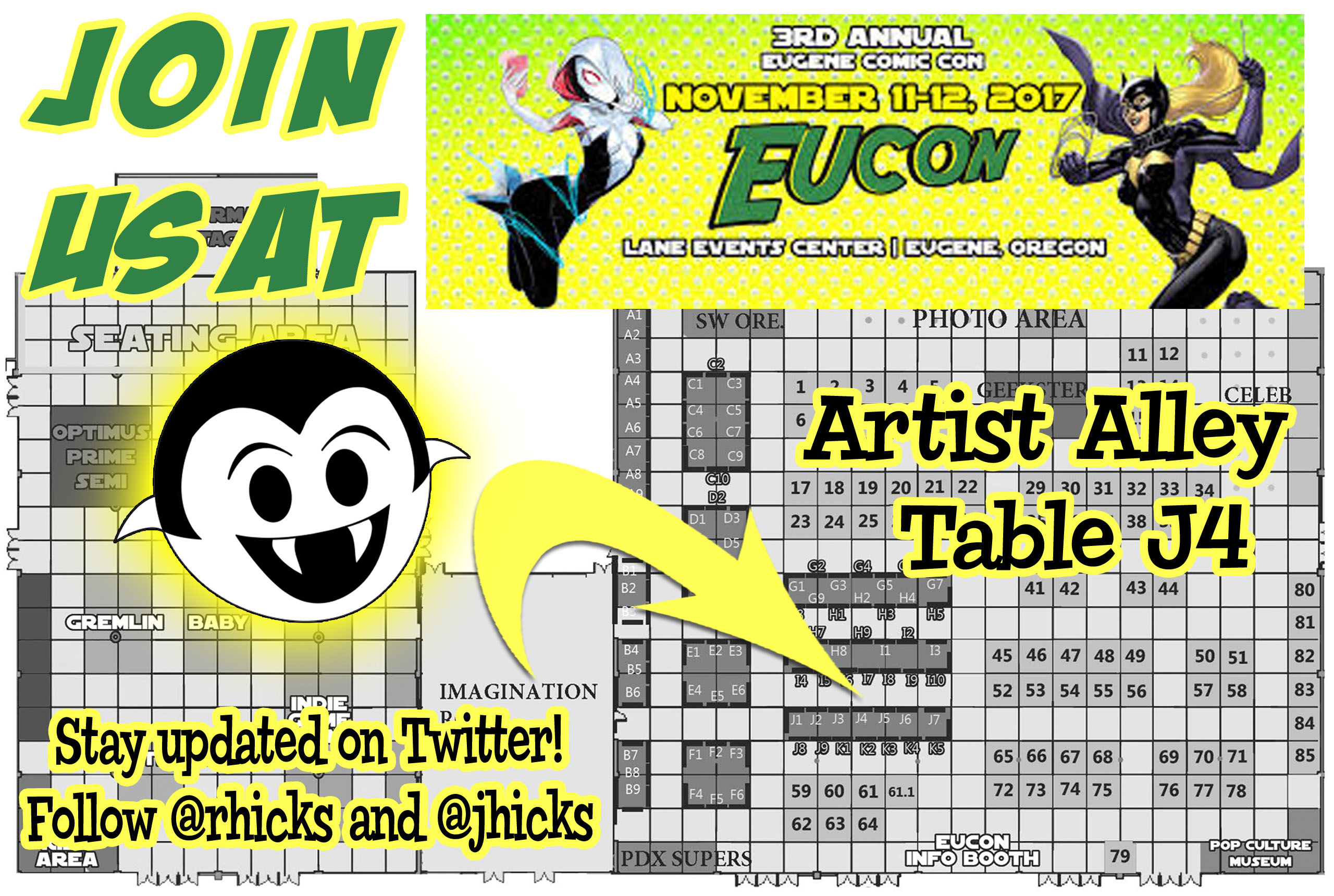EUCON 2017 exhibitor floor map with the Little Vampires Booth highlighted