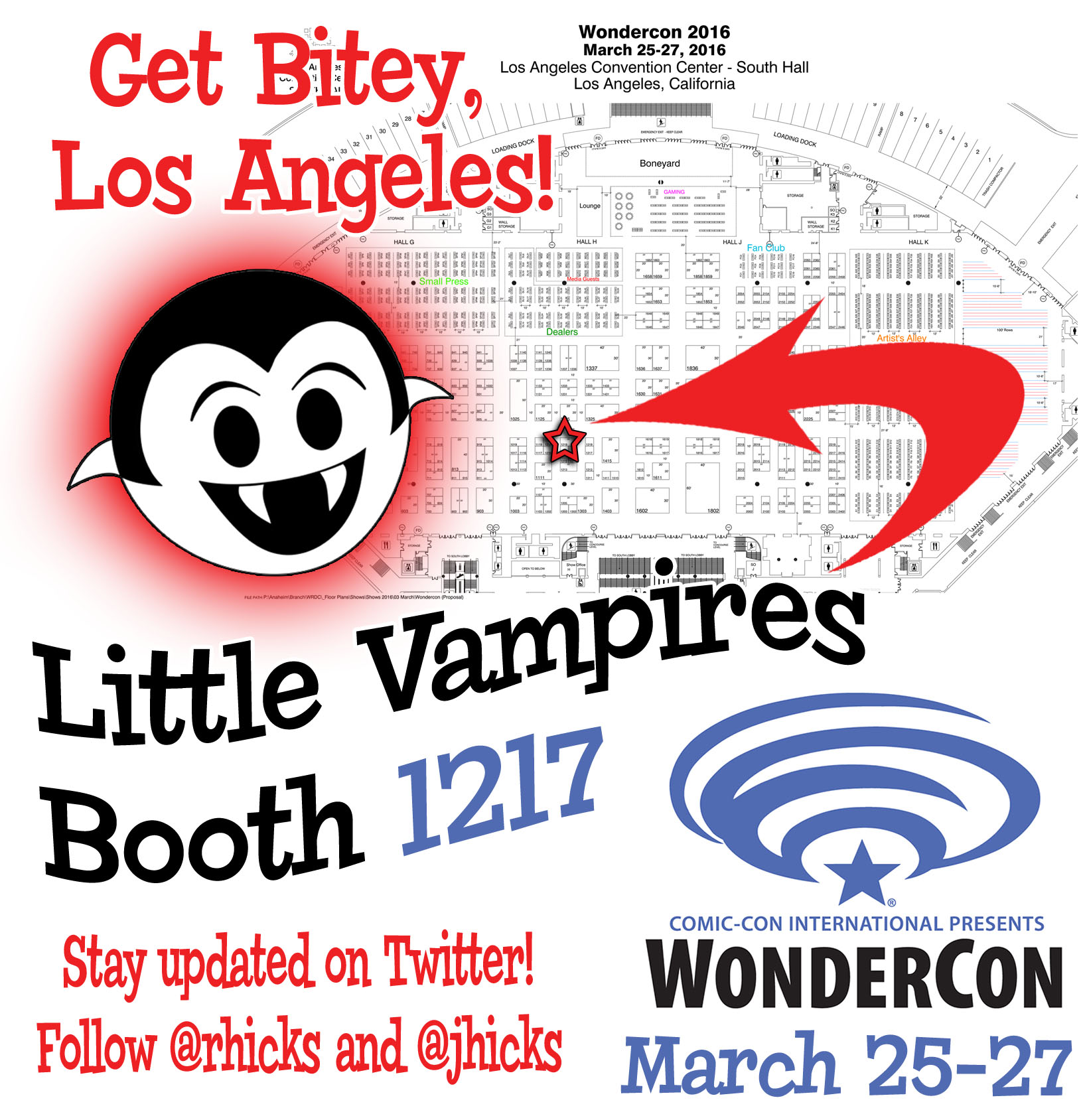 WonderCon 2016 exhibitor floor map with the Little Vampires booth highlighted