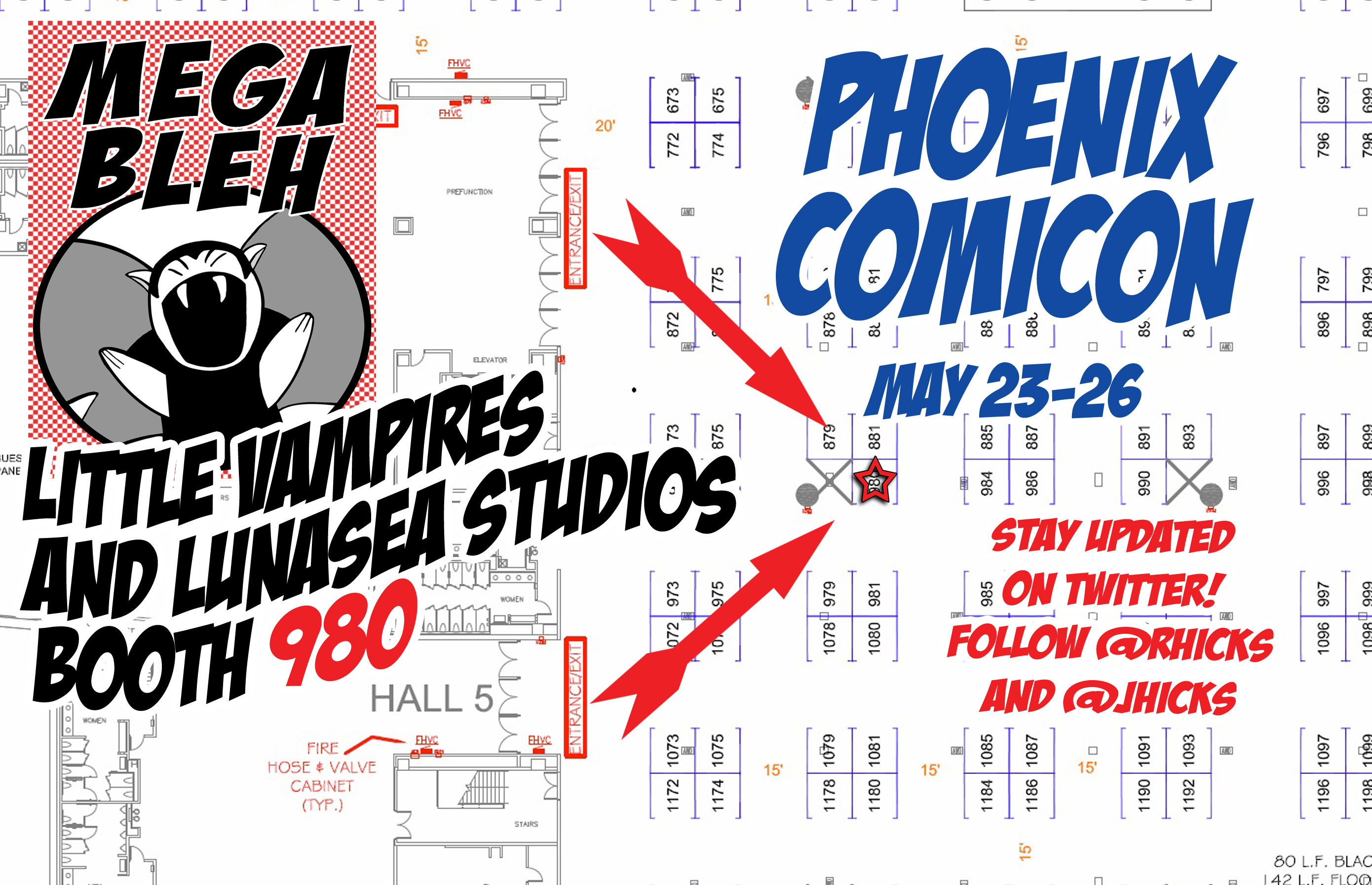 Phoenix Comicon 2013 exhibitor floor map with the Little Vampires booth highlighted
