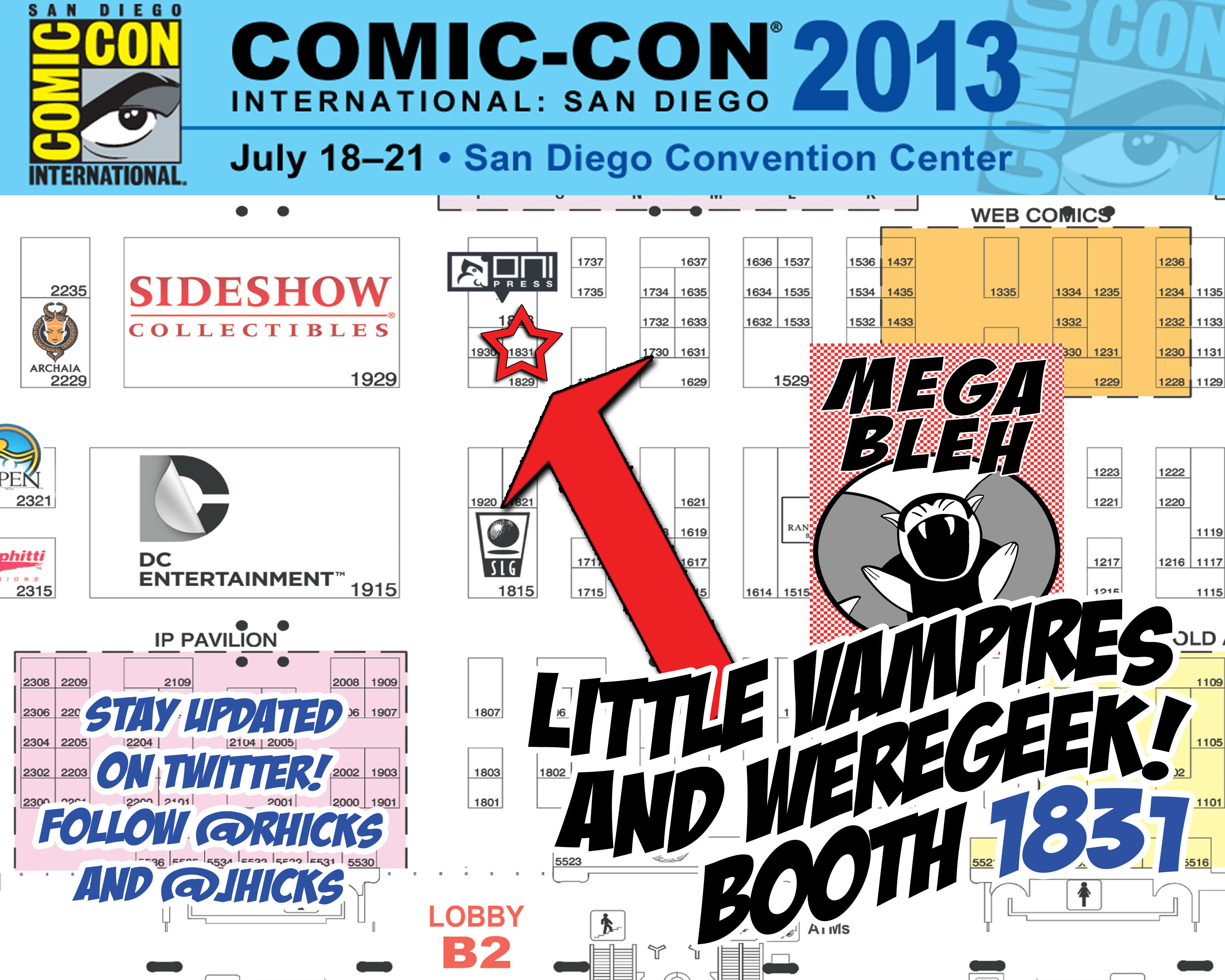 San Diego Comic-Con 2013 vendor floor map with the Little Vampires booth highlighted