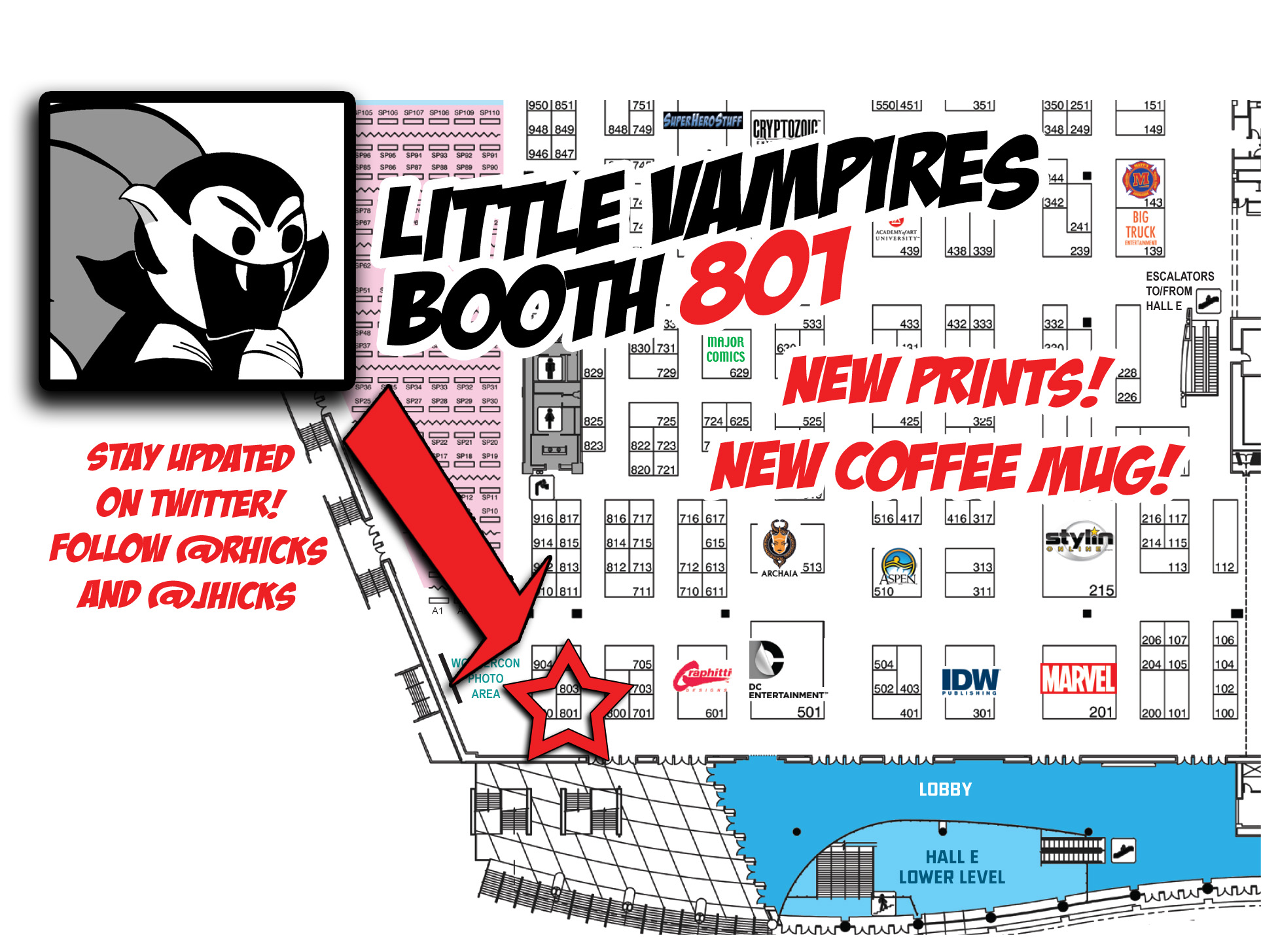 WonderCon 2012 exhibitor hall map with the Little Vampires booth highlighted