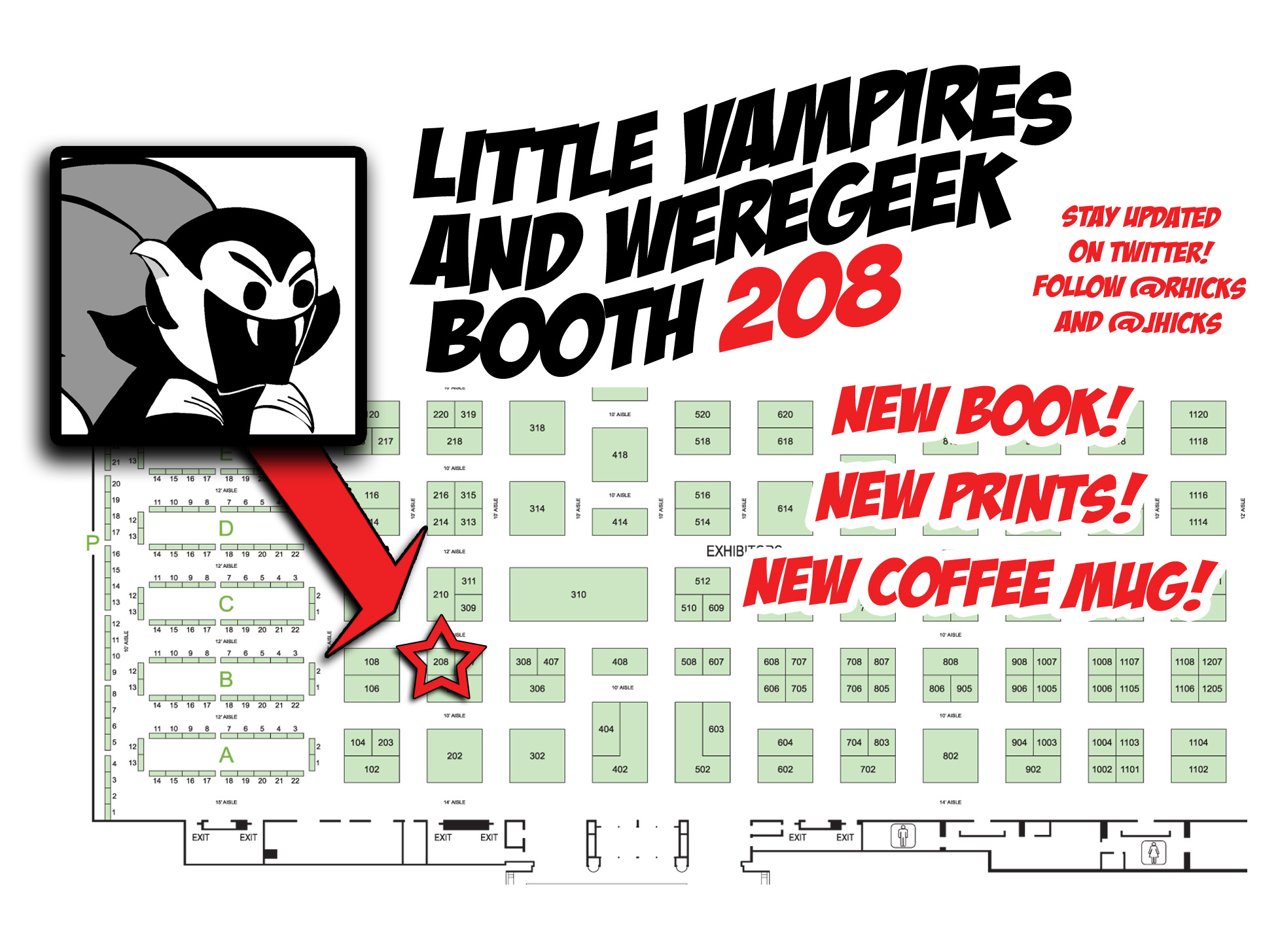 Map of ECCC 2012 exhibitor floor with the Little Vampires booth highlighted