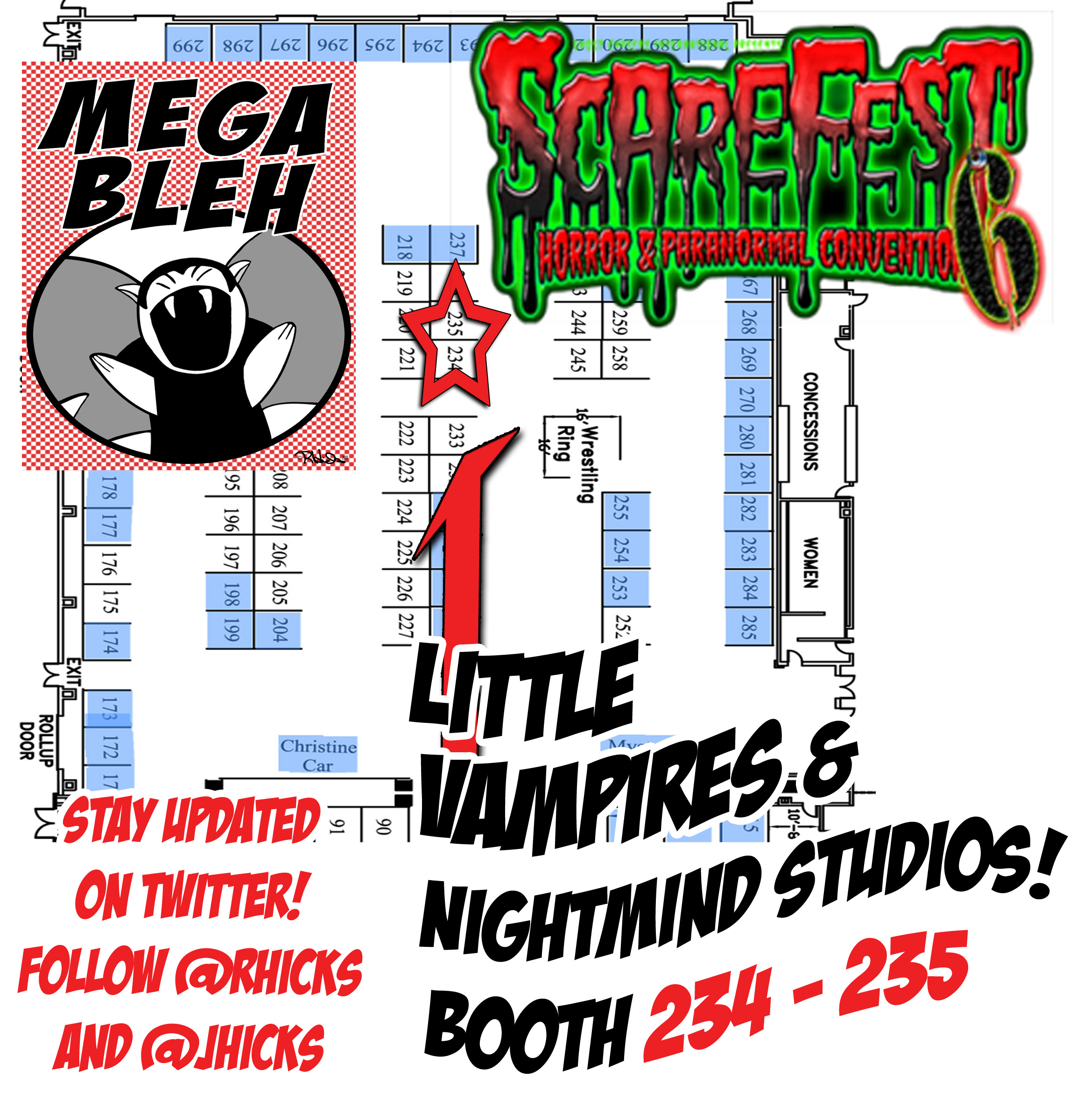 Scarefest 2013 exhibitor floor map with the Little Vampires booth highlighted
