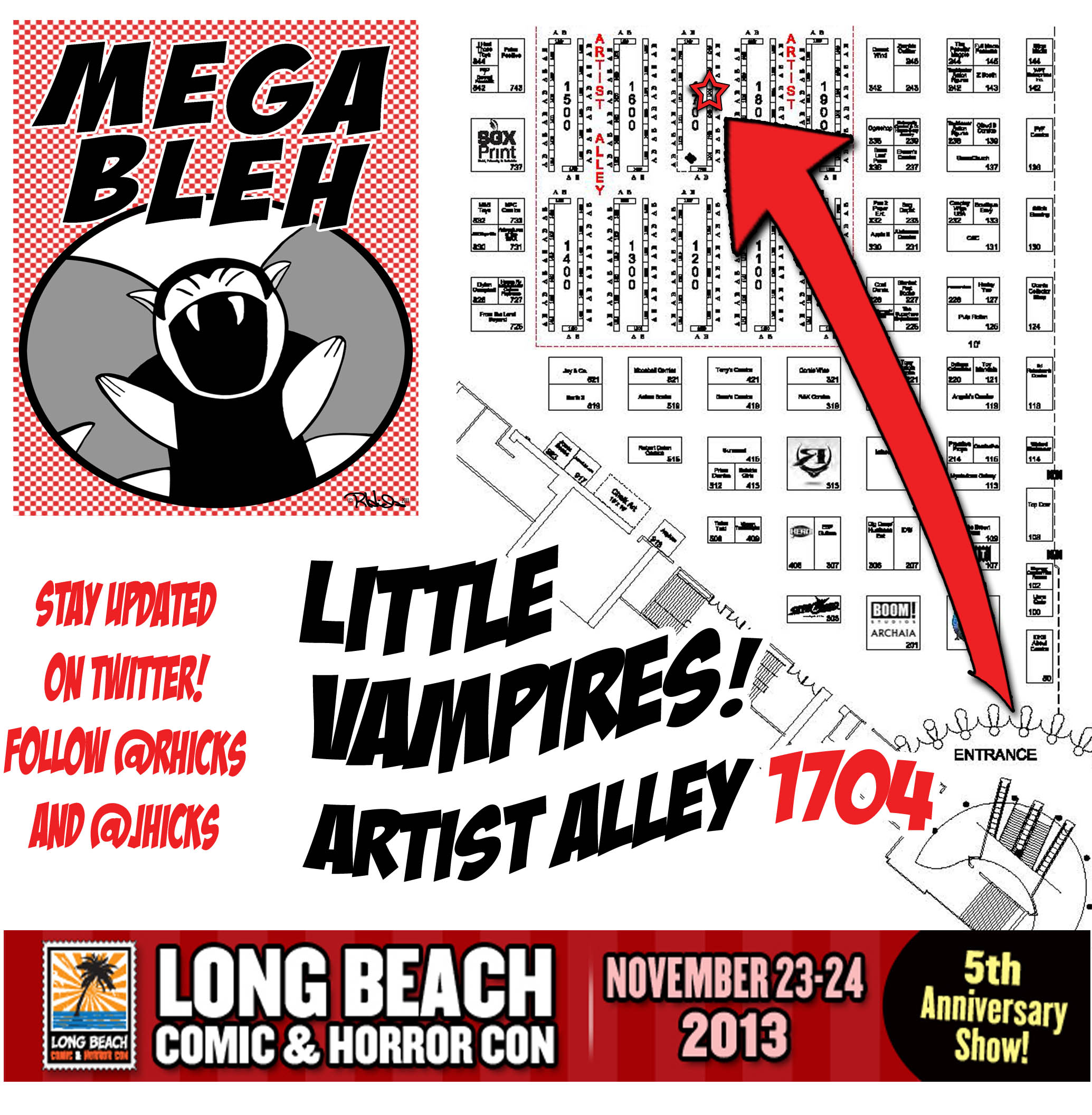 Long Beach Comic and Horror Con 2013 exhibitor floor map with the Little Vampires booth highlighted