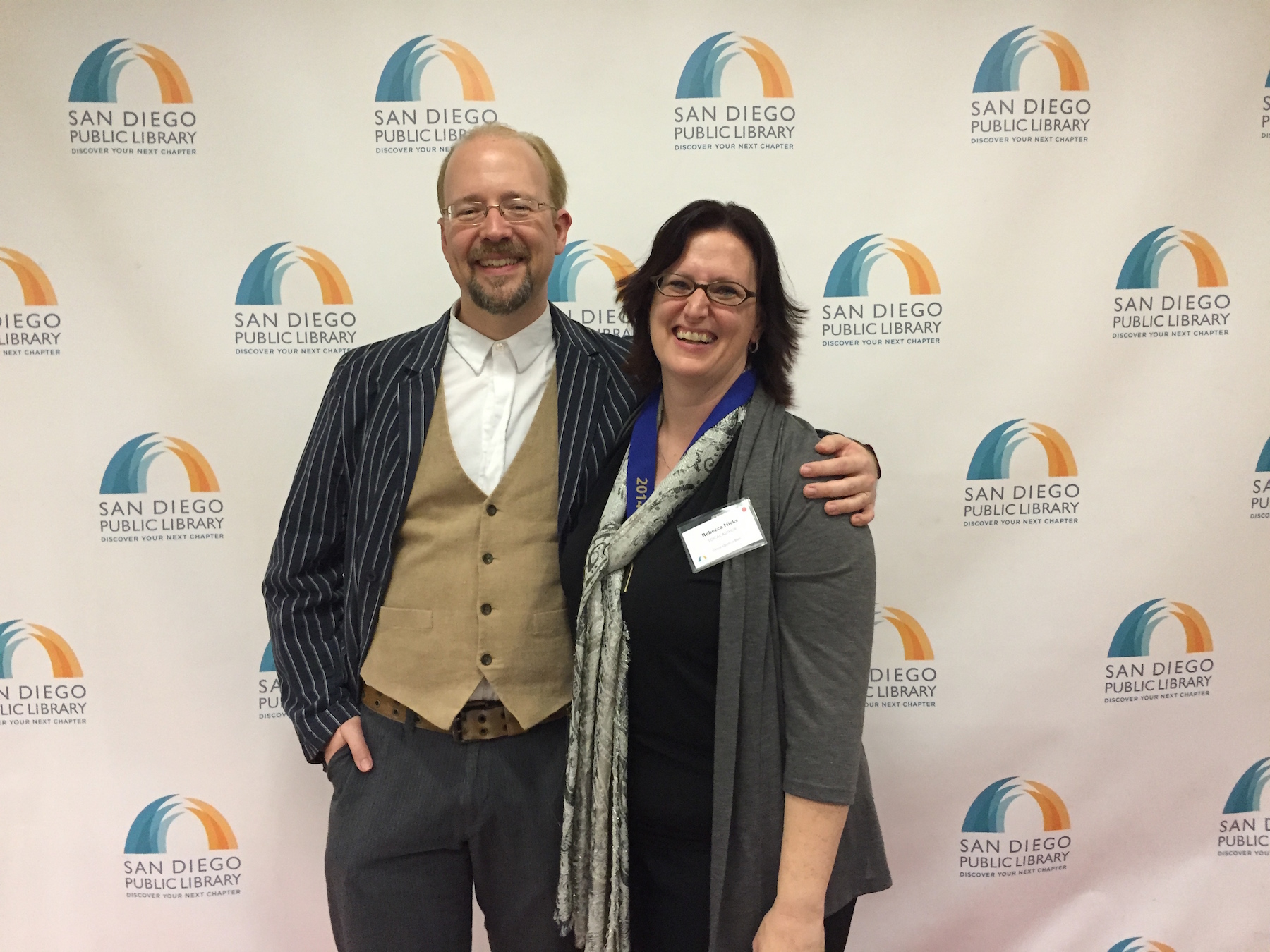 James and Rebecca Hicks pose for a photograph at the 2015 San Diego Public Library Local Author Reception