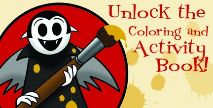 Promotional graphic for the Little Vampires activity and coloring book Kickstarter stretch goal