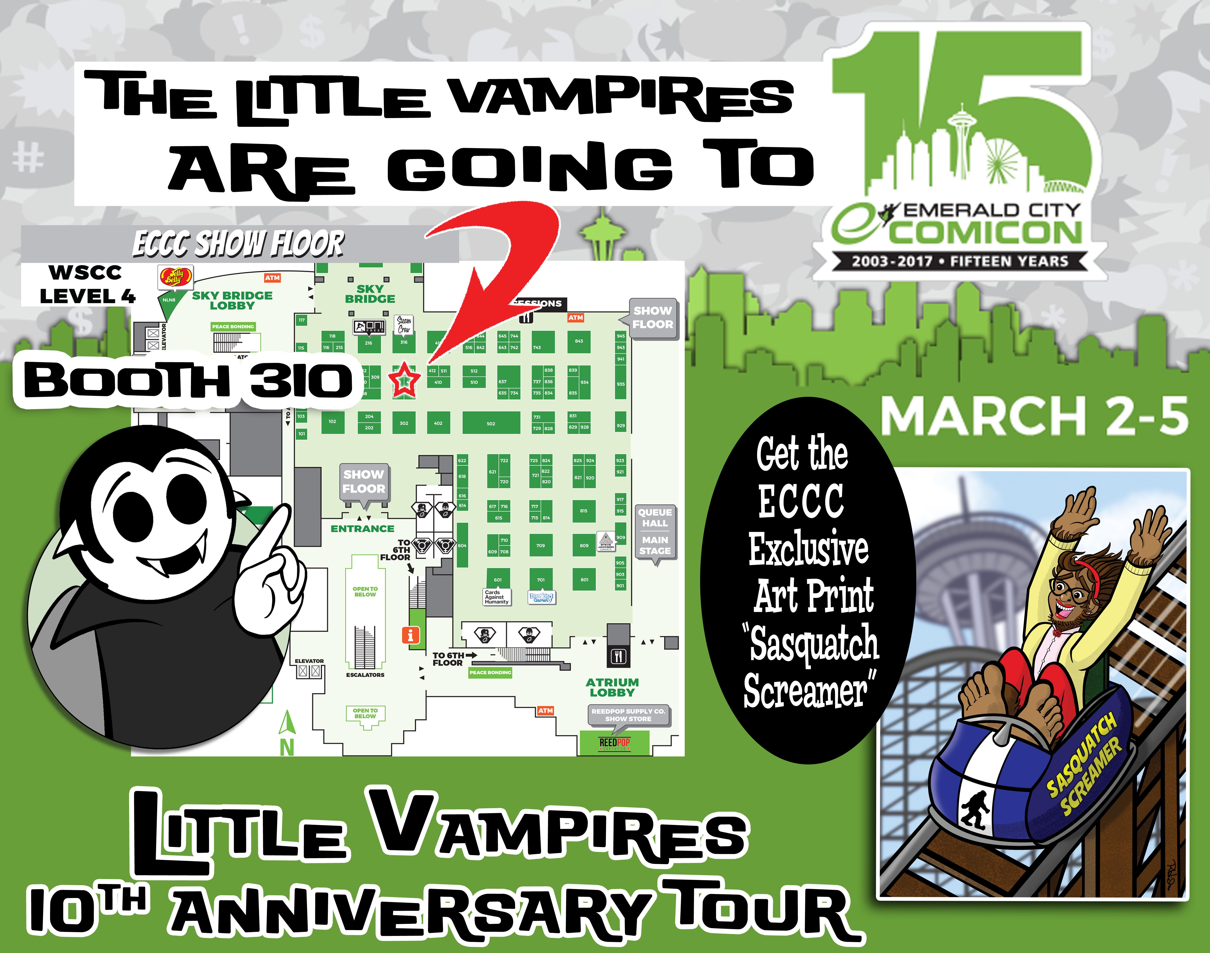 Emerald City Comicon 2017 Exhibitor floor map with the Little Vampires booth highlighted