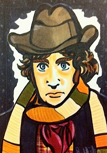 Sketch card by Rebecca Hicks depicting Tom Baker as the Fourth Doctor